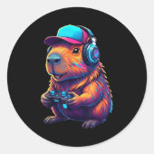 Funny Capybara Gamer Gaming Video Games Capybara Ronde Sticker (Voorkant)