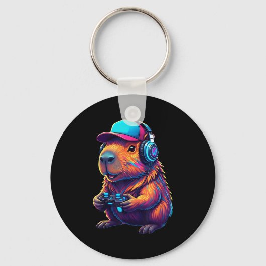 Funny Capybara Gamer Gaming Video Games Capybara Sleutelhanger (Voorkant)