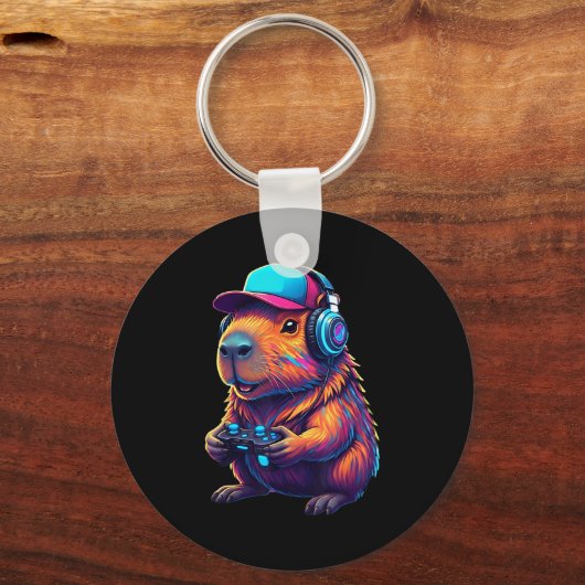 Funny Capybara Gamer Gaming Video Games Capybara Sleutelhanger (Voorkant)