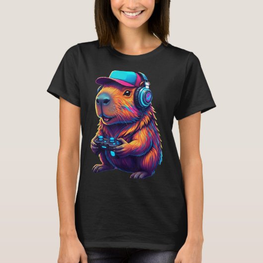 Funny Capybara Gamer Gaming Video Games Capybara  T-shirt (Voorkant)