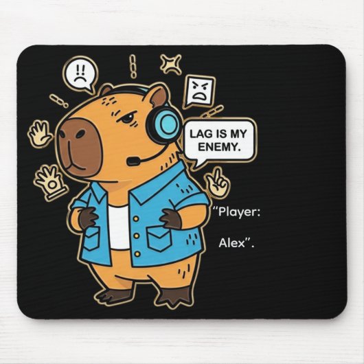 Funny Capybara Gamer Mousepad – Personalized with  Muismat (Voorkant)