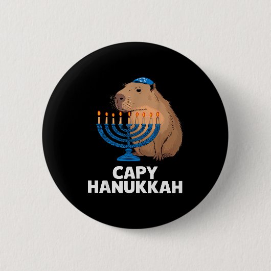 Funny Capybara Happy Hanukkah Chanukah Jewish Men Ronde Button 5,7 Cm (Voorkant)