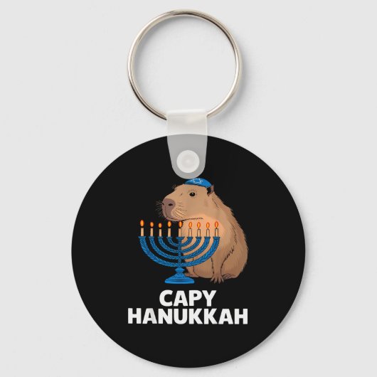 Funny Capybara Happy Hanukkah Chanukah Jewish Men Sleutelhanger (Voorkant)