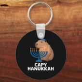 Funny Capybara Happy Hanukkah Chanukah Jewish Men Sleutelhanger (Voorkant)