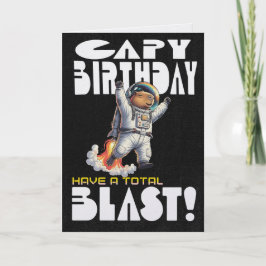 Funny Capybara in Space Capy Birthday Pun Kaart