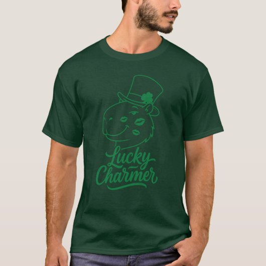 Funny Capybara Lucky Charmer St. Patrick's Day T-shirt (Voorkant)