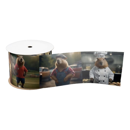 Funny Capybara Photo Collage, Satijnen Lint (Spoel)
