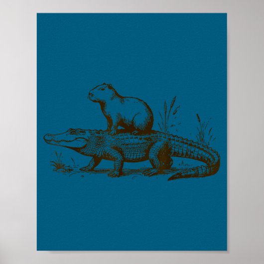Funny Capybara Riding An Alligator Men Women Capyb Poster (Voorkant)
