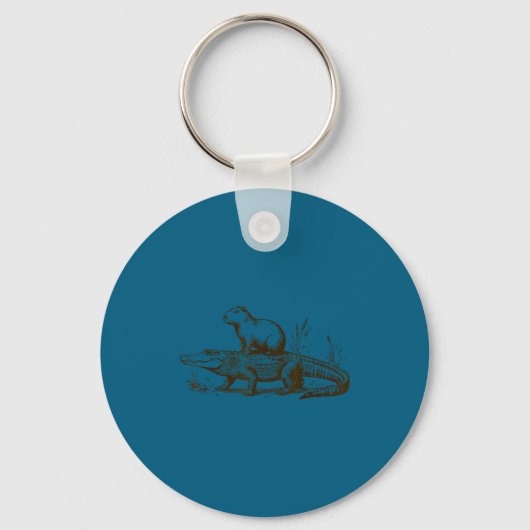 Funny Capybara Riding An Alligator Men Women Capyb Sleutelhanger (Voorkant)