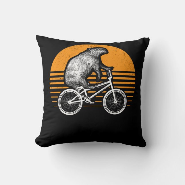 Funny Capybara Riding Bike Retro Capibara Bicycle Kussen (Voorkant)