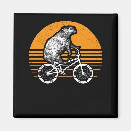 Funny Capybara Riding Bike Retro Capibara Bicycle Magneet (Voorkant)