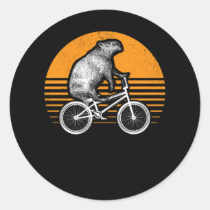 Funny Capybara Riding Bike Retro Capibara Bicycle Ronde Sticker