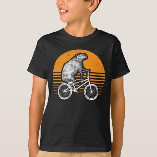 Funny Capybara Riding Bike Retro Capibara Bicycle T-shirt (Voorkant)