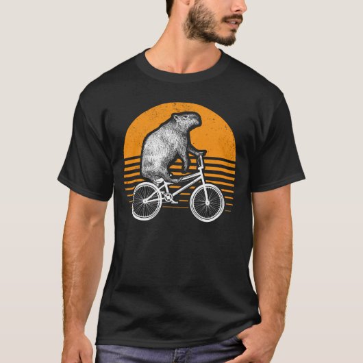 Funny Capybara Riding Bike Retro Capibara Bicycle T-shirt (Voorkant)