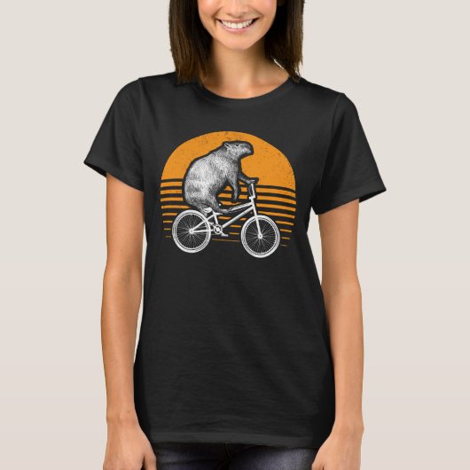 Funny Capybara Riding Bike Retro Capibara Bicycle T-shirt (Voorkant)