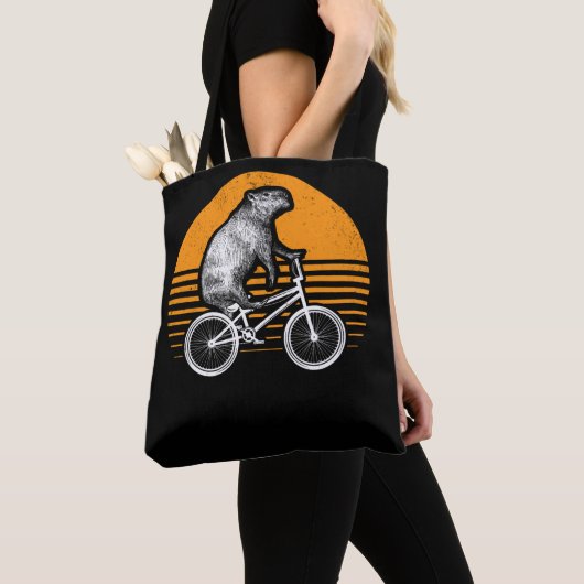 Funny Capybara Riding Bike Retro Capibara Bicycle Tote Bag (Dichtbij)