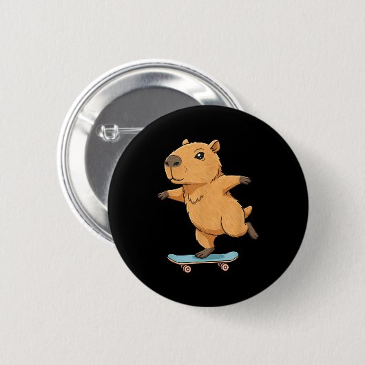 Funny Capybara Skater Skateboard Ballerina Zoo Boy Ronde Button 5,7 Cm (Voorkant /achterkant)