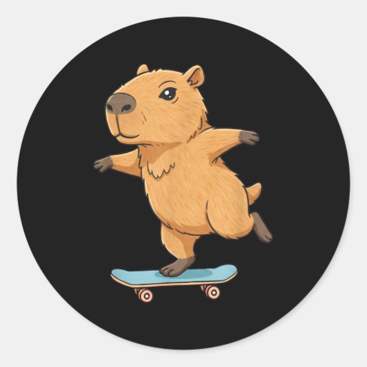 Funny Capybara Skater Skateboard Ballerina Zoo Boy Ronde Sticker (Voorkant)