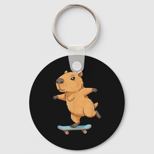 Funny Capybara Skater Skateboard Ballerina Zoo Boy Sleutelhanger (Voorkant)