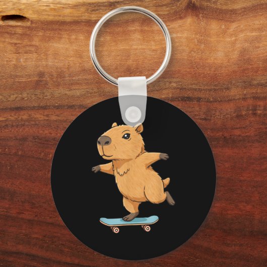 Funny Capybara Skater Skateboard Ballerina Zoo Boy Sleutelhanger (Voorkant)
