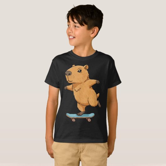 Funny Capybara Skater Skateboard Ballerina Zoo Boy T-shirt (Voorkant volledig)