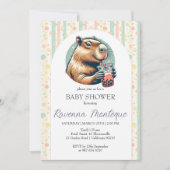Funny Capybara Striped Personalized Baby Shower Kaart (Voorkant)