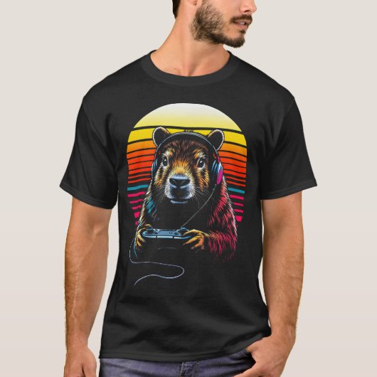 Funny Capybara T-shirt Gamepad Hoofdtelefoon Video (Voorkant)