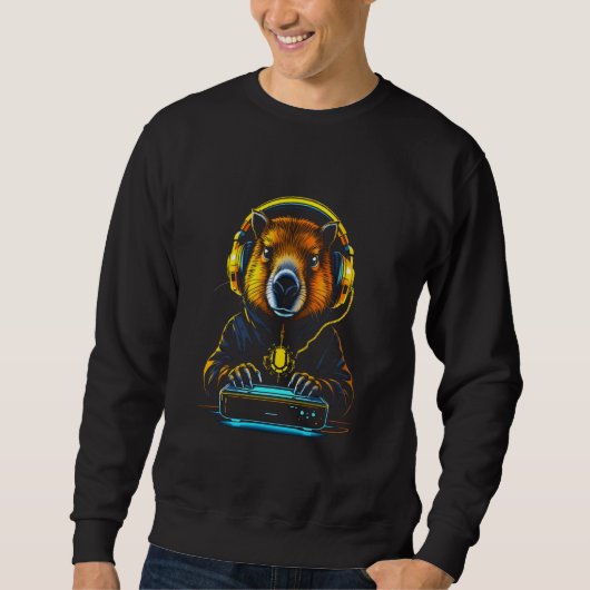 Funny Capybara Tee Gamepad Headphones Video Games Trui (Voorkant)