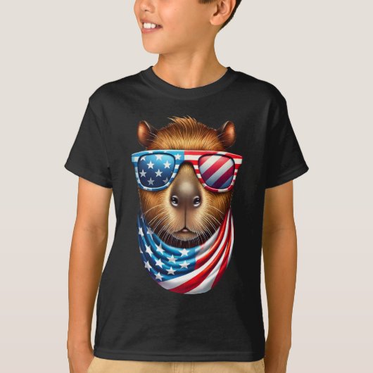 Funny Capybara Vlag van de Verenigde Staten - 4 ju T-shirt (Voorkant)