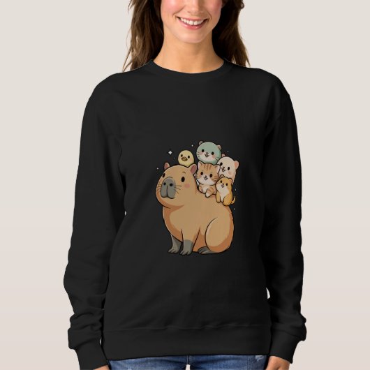 Funny Capybara with Tiny Animal Friends Duck Cat H Trui (Voorkant)