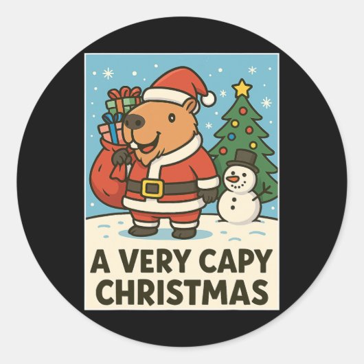 Funny Capyra Christmas- A Very Capy Christmas Sant Ronde Sticker (Voorkant)