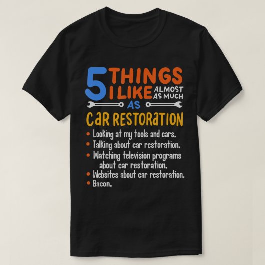 Funny Car Guy Gift - 5 dingen die ik net zo leuk v T-shirt (Design voorkant)