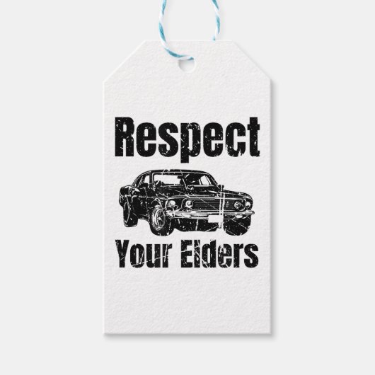 Funny Car -  respect voor uw oudere man Cadeaulabel (Voorkant)
