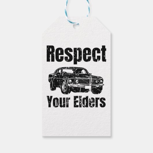 Funny Car -  respect voor uw oudere man Cadeaulabel (Achterkant)