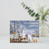 Funny Card met katten die in een hete buis wegvall Feestdagenkaart (Staand voorkant)