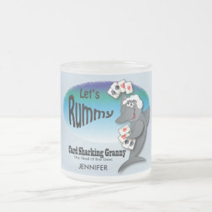 Funny Card Shark Granny - Gin Rummy Matglas Koffiemok