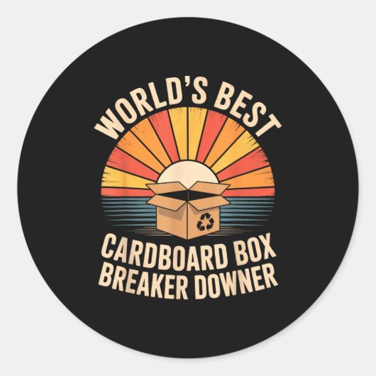 Funny Cardboard Box Breaker Downer Sarcastic Recyc Ronde Sticker (Voorkant)