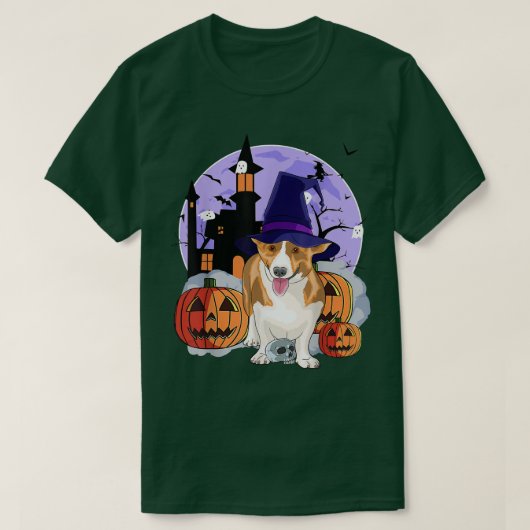 Funny Cardigan Welsh Dog Halloween Witch Pumpkin T-shirt (Design voorkant)