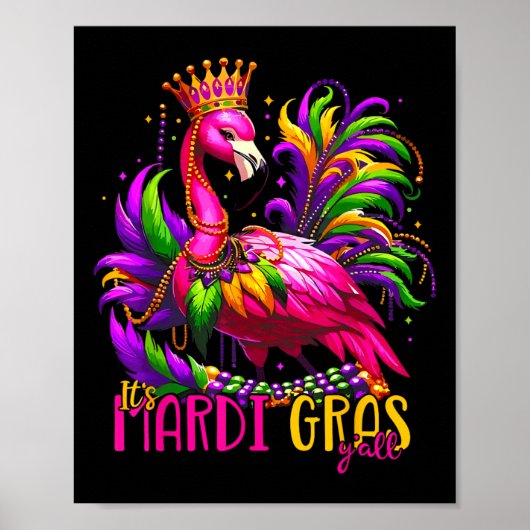 Funny Carnival Party Gift Idea Flamingo Mardi Gras Poster (Voorkant)