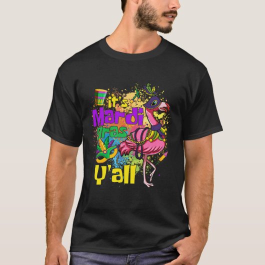 Funny Carnival Party Gift Idea Flamingo Mardi Gras T-shirt (Voorkant)