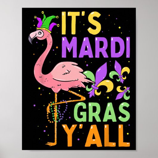 Funny Carnival Party Idea Flamingo Mardi Gras Poster (Voorkant)