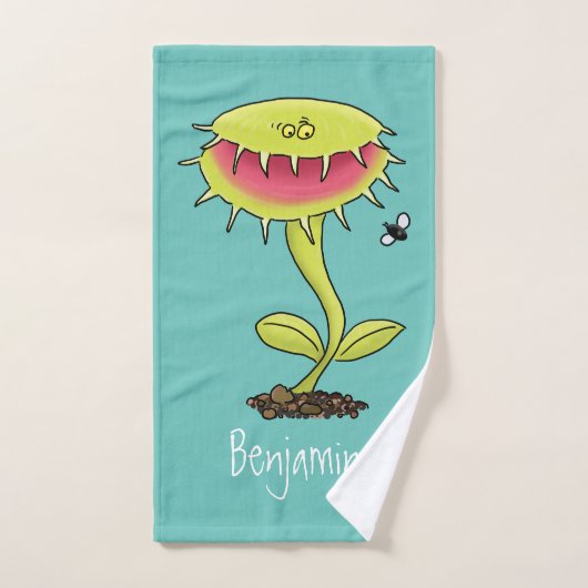 Funny carnivorous Venus fly trap plant cartoon Bad Handdoek (Handdoek)