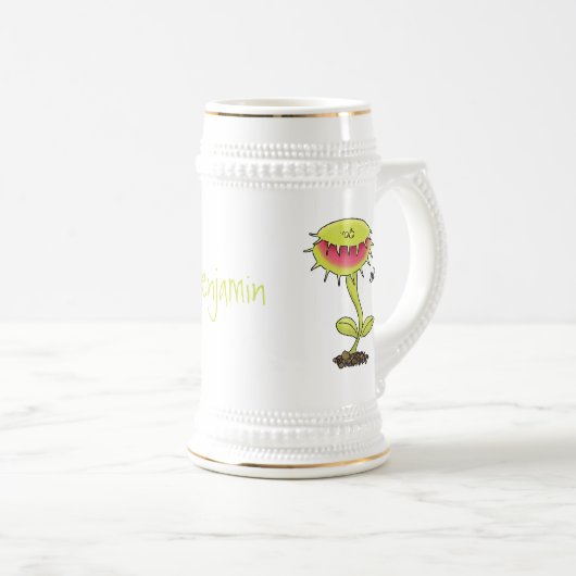 Funny carnivorous Venus fly trap plant cartoon Bierpul (Voorkant rechts)