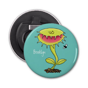 Funny carnivorous Venus fly trap plant cartoon Button Flesopener