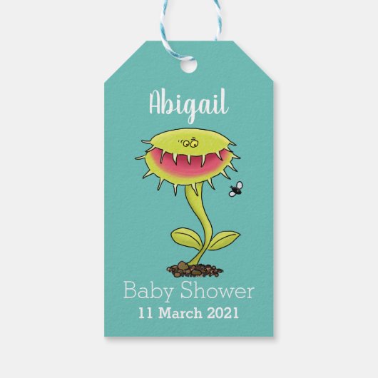 Funny carnivorous Venus fly trap plant cartoon Cadeaulabel (Achterkant)