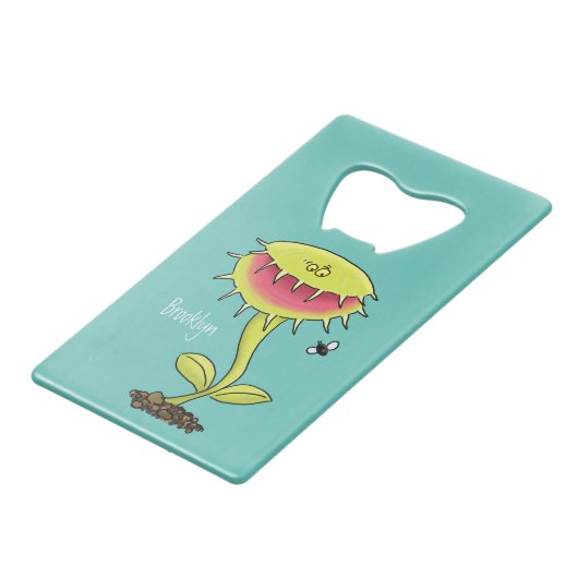 Funny carnivorous Venus fly trap plant cartoon Creditkaart Flessenopener (Achterkant Gekanteld)