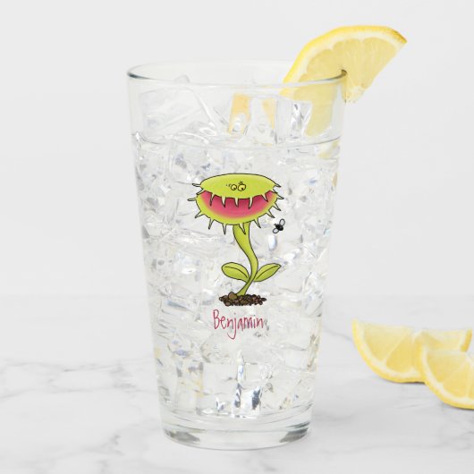 Funny carnivorous Venus fly trap plant cartoon Glas (Achterkant ijs)