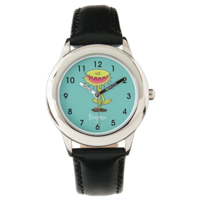 Funny carnivorous Venus fly trap plant cartoon Horloge (Voorkant)