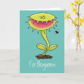 Funny carnivorous Venus fly trap plant cartoon Kaart (Gele Bloem)