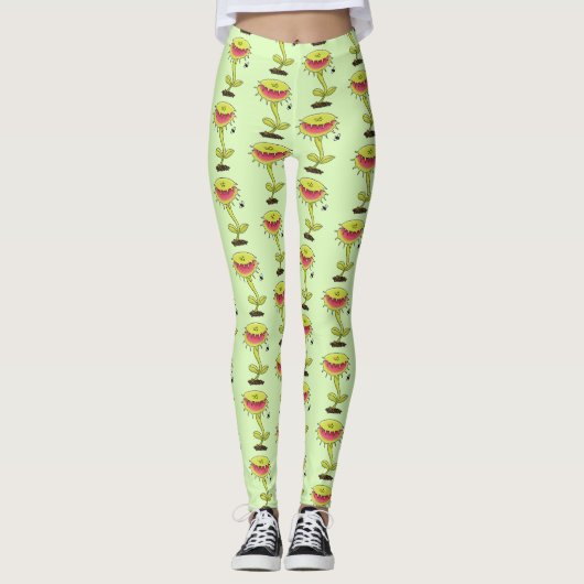 Funny carnivorous Venus fly trap plant cartoon Leggings (Voorkant)